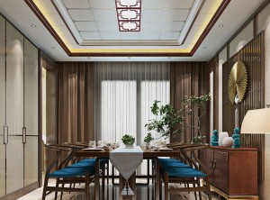 世纪豪门墙面新中式风格客餐厅装修效果图